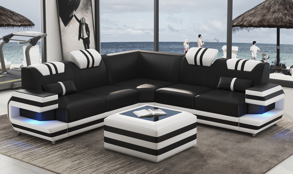 Aura Corner Leather Sectional Sofa with LED Light | Modern Designer Couch