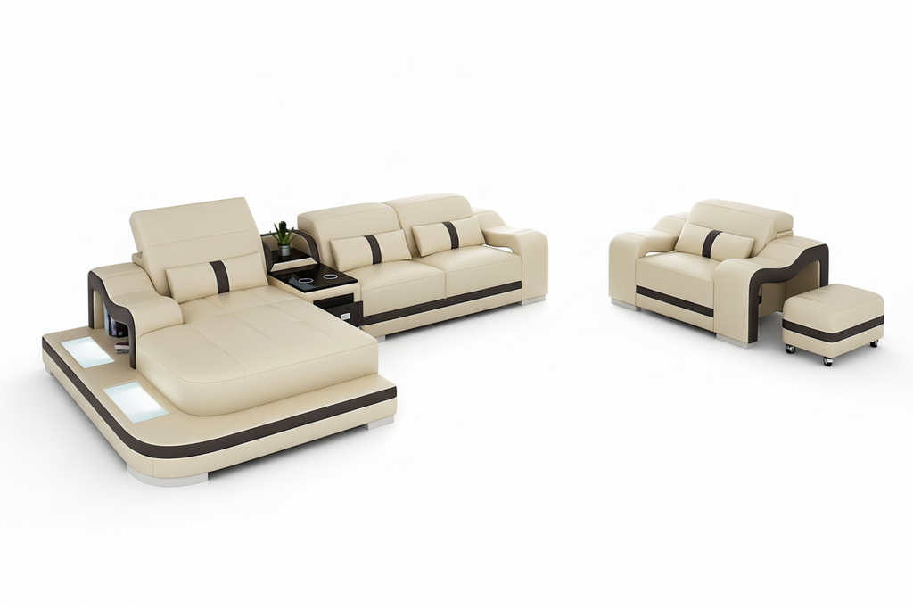 Bayard Leather Sectional With Ottoman - Blank Background 1