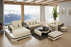 Bayard Leather Sectional With Ottoman - Swiss Alps Chalet