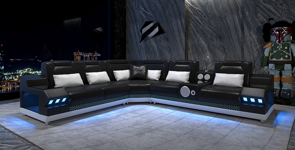 Celsius Small Modern Leather Sectional with Console