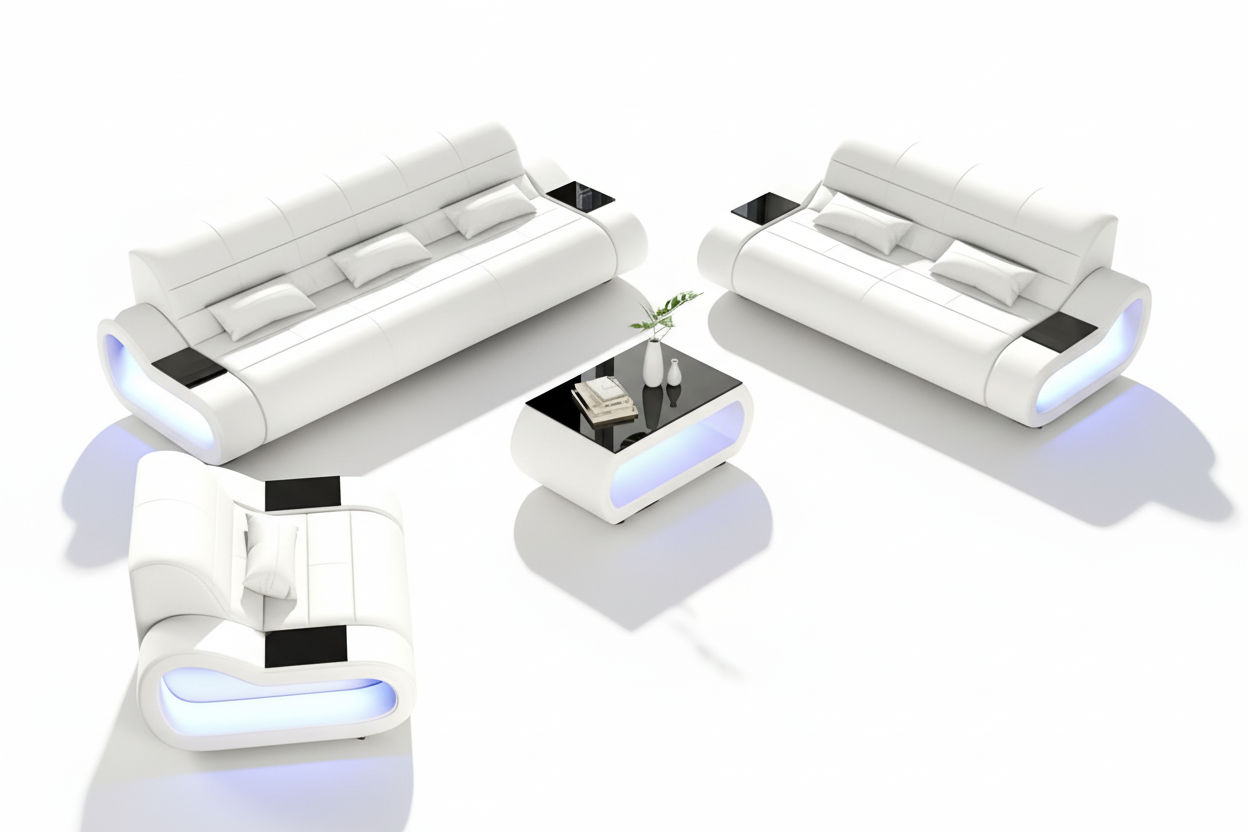 Catina Modern Leather Sofa Set with LED Light - Blank Background 2