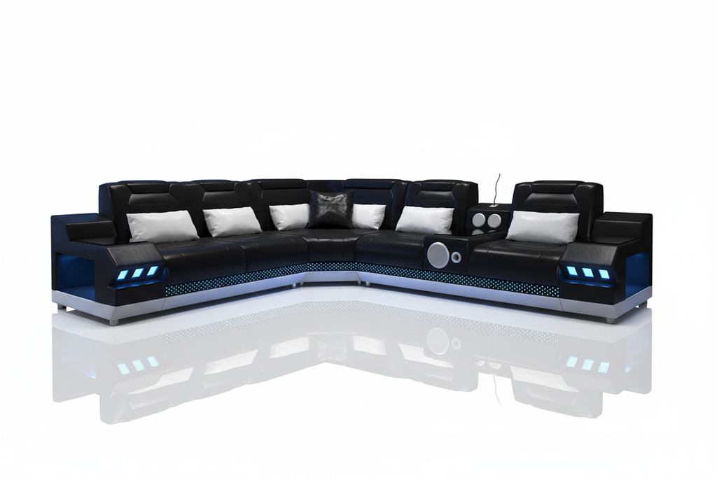 Celsius Small Modern Leather Sectional with Console - Reflection 3