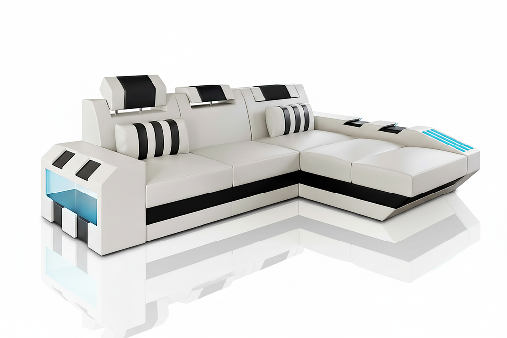 Cosmo Small Modern Leather Sectional with LED - Reflection
