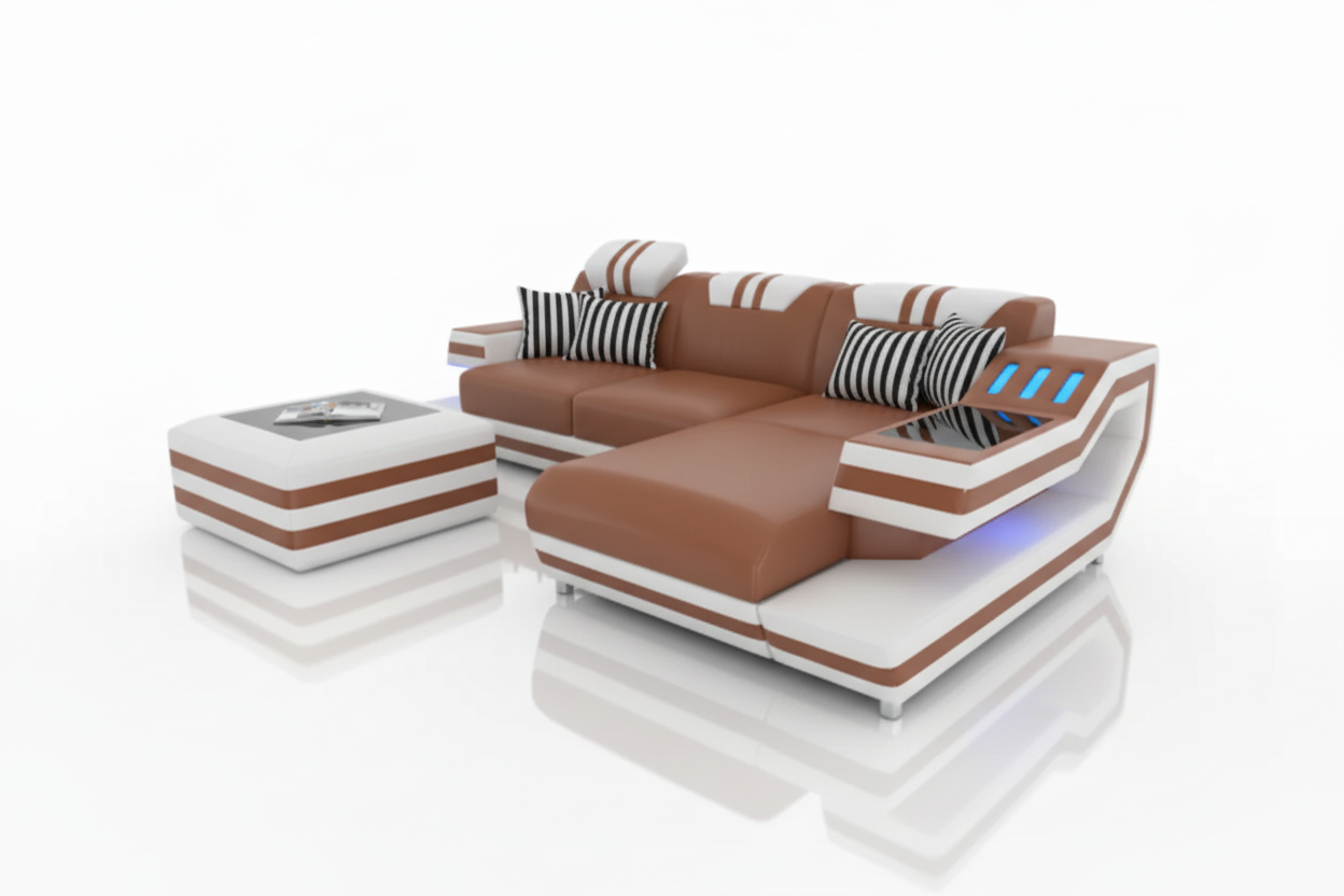 L-Shaped Sectional Light Brown White