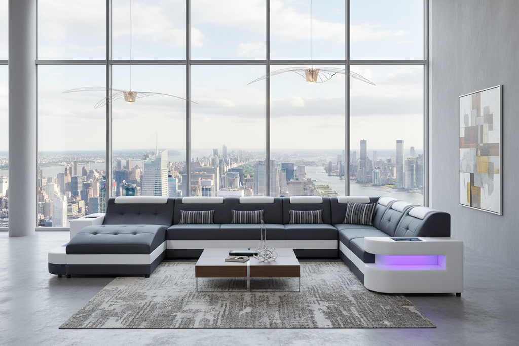 Uranus Modern Leather Sectional with LED Light