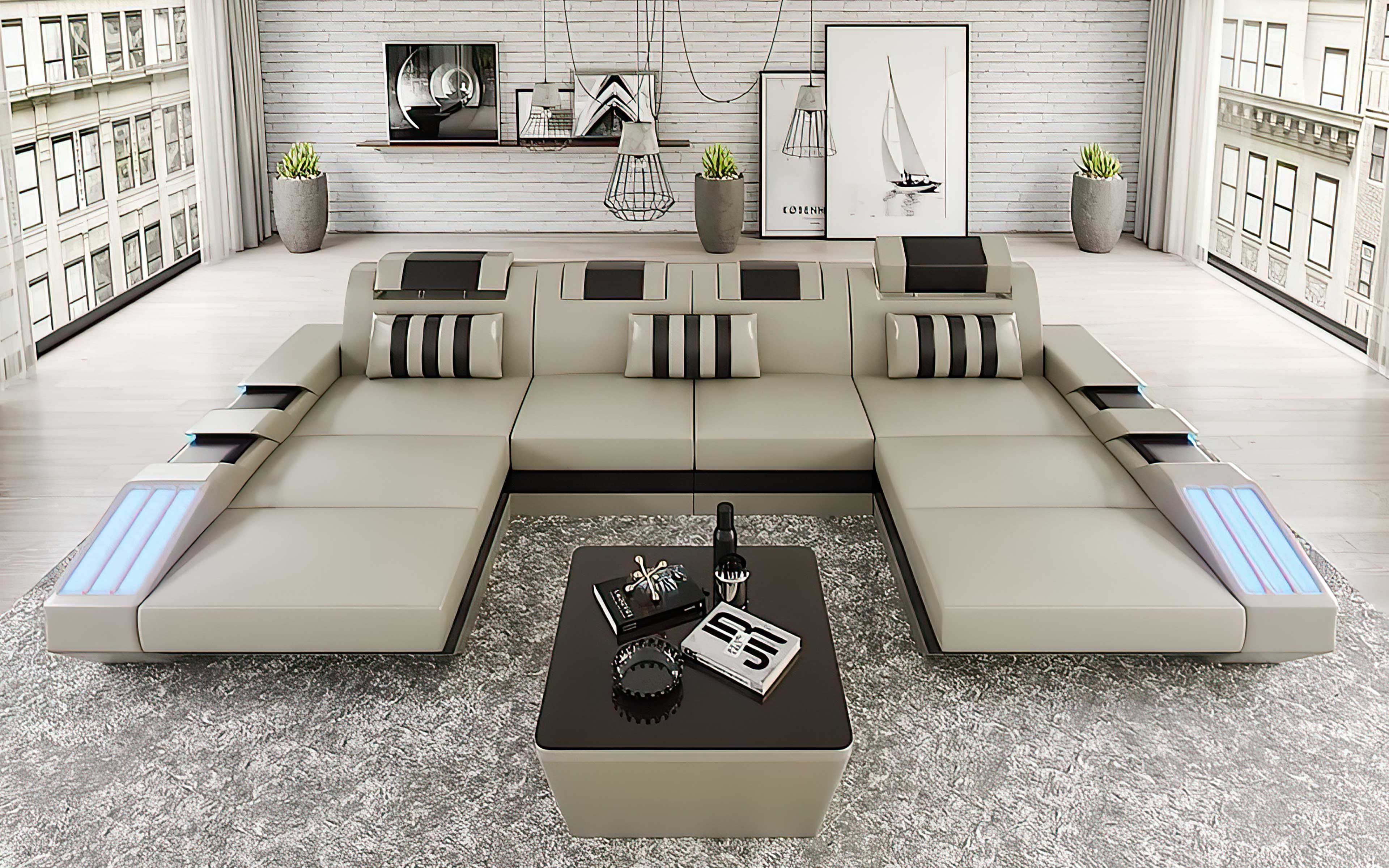 Cosmo Double Chaise U-Shape LED Sectional - Ultimate Lounge Sofa